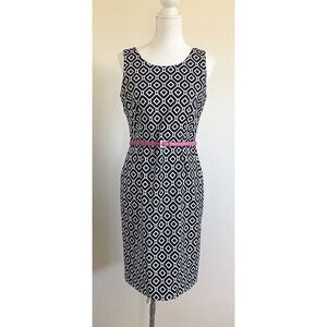 Jones Studio Separates Sz 6 Dress Black White‎ Print Sleeveless Sheath Pink Belt